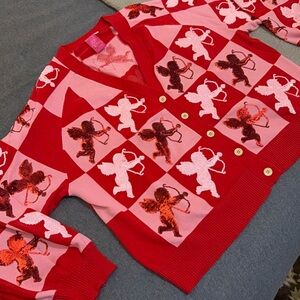 Queen of Sparkles Red and Pink Cupid Cardigan